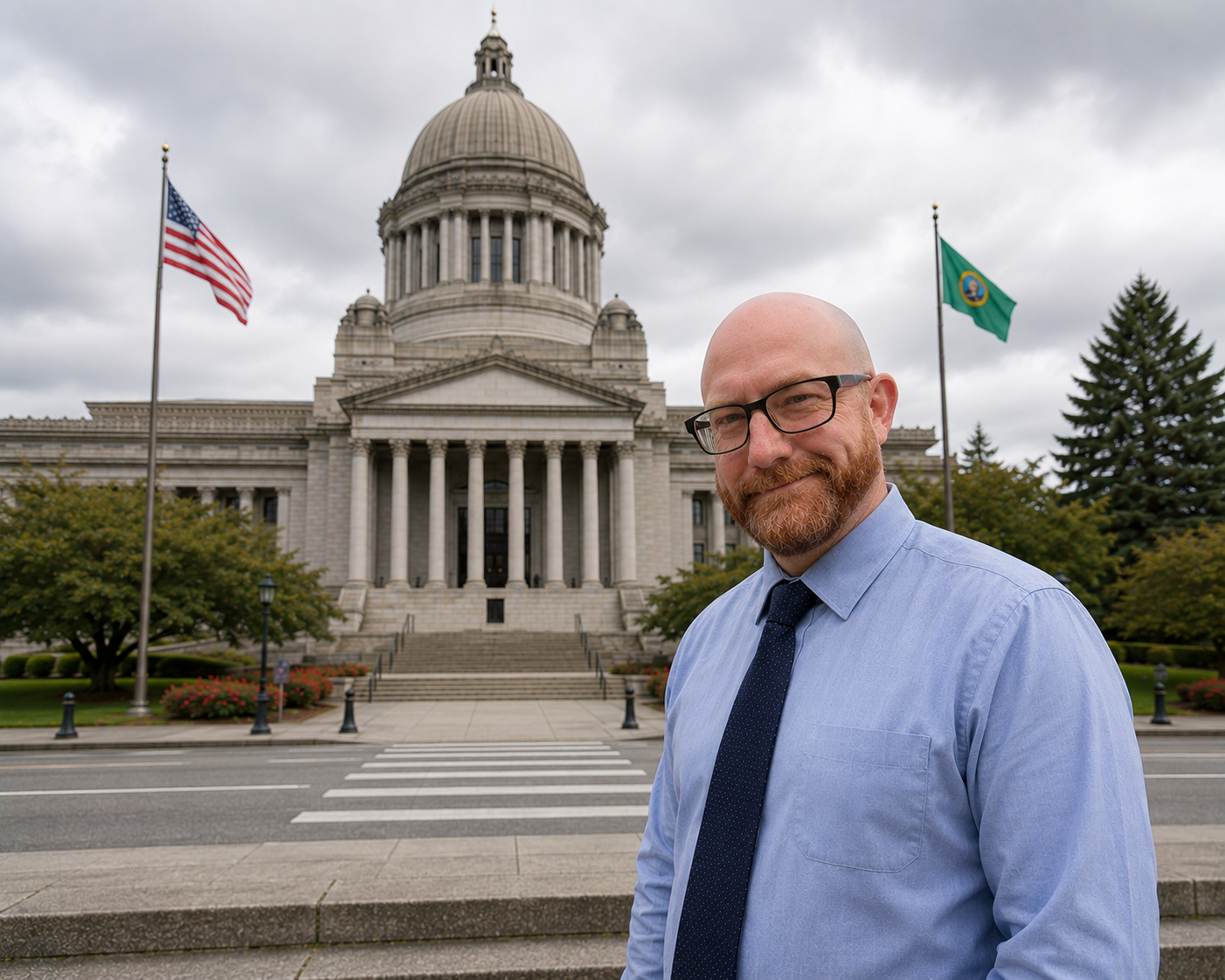 Donovan DeLeon outside the Washington State Capitol in Olympia