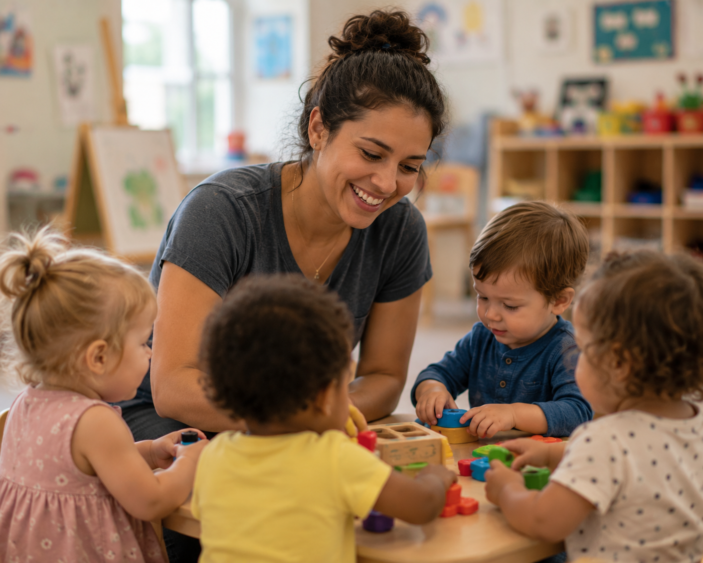 A bright early-learning classroom in Spokane with young children and a teacher